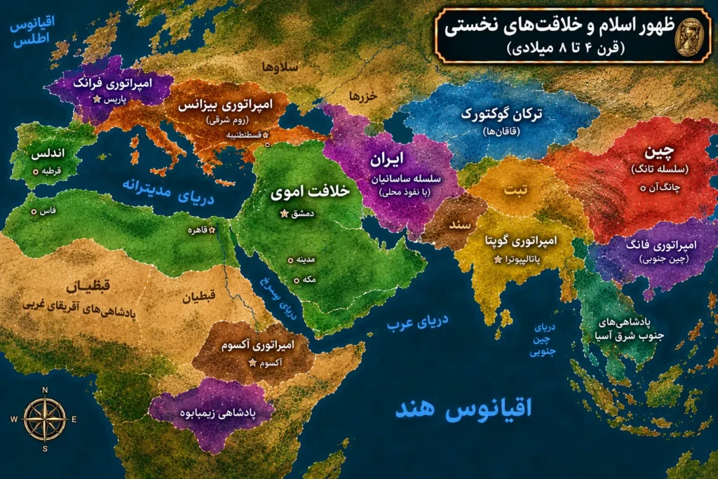 نقشه تاریخی ظهور اسلام و خلافت ها نخستین
